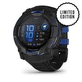   Garmin Instinct 3 GPS Okosóra – 50 mm, AMOLED Kijelző (Limited Edition – Fekete/Kék Tok, Fekete Szilikon Szíjjal)