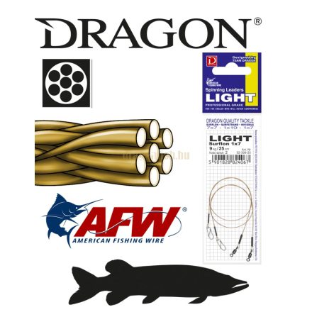 DRAGON 1x7 light sursfstrand szálas fém előke 9kg 20cm