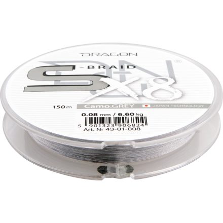Dragon S-Braid X8 150m 0,15mm fonott zsinór – szürke