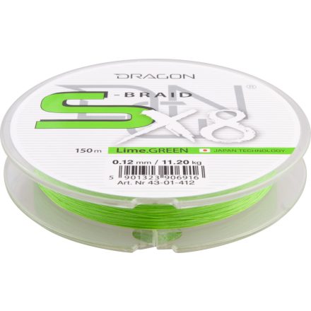 Dragon S-Braid X8 150m 0,15mm fonott zsinór – zöld