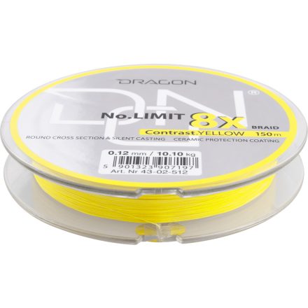 Dragon No Limit 8X-Braid 150m 0,18mm fonott zsinór – sárga
